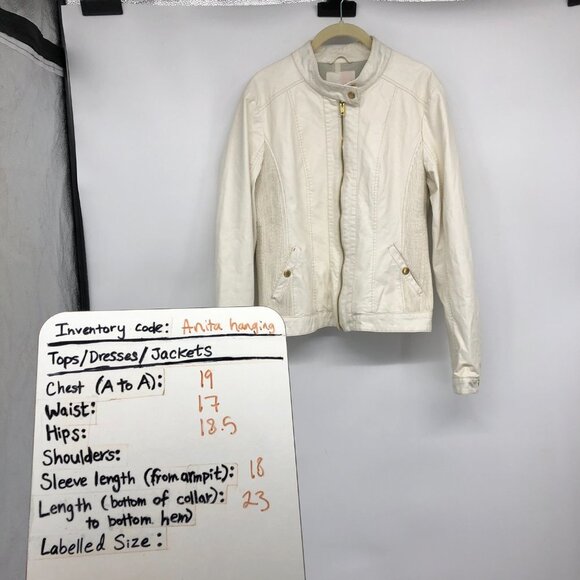 G By Guess Ivory Pleather Faux Leather Vegan Moto Jacket size L - Picture 15 of 16